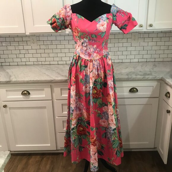 Handmade Dresses & Skirts - Vintage Tea Garden Dress Womens Small Pink Floral Cottagecore Midi